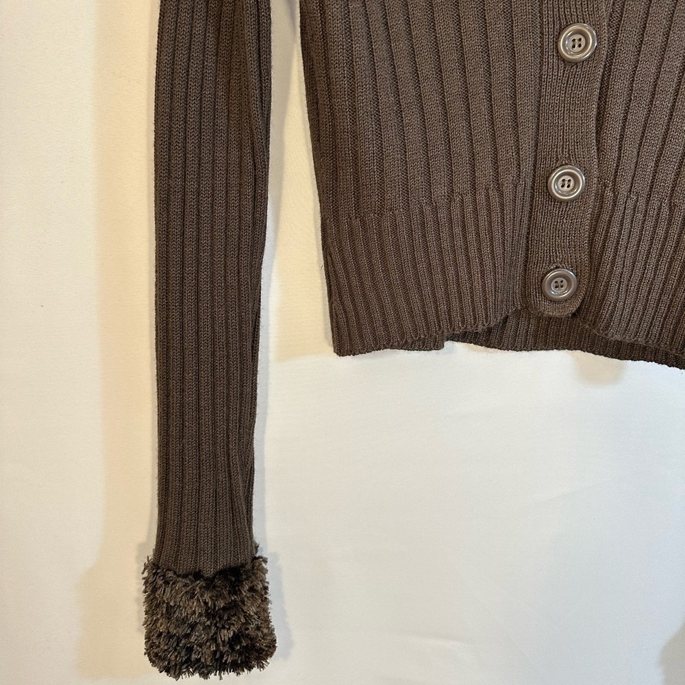 52 Weekends Sweater Cardigan Womens Size L Knit Fury Trim Collar Sleeve Stretchy - Picture 6 of 13
